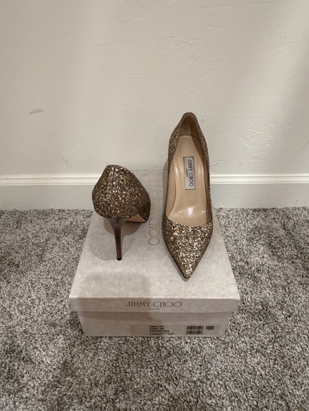 Jimmy Choo Gold Glitter Pointed-Toe Stiletto Pumps